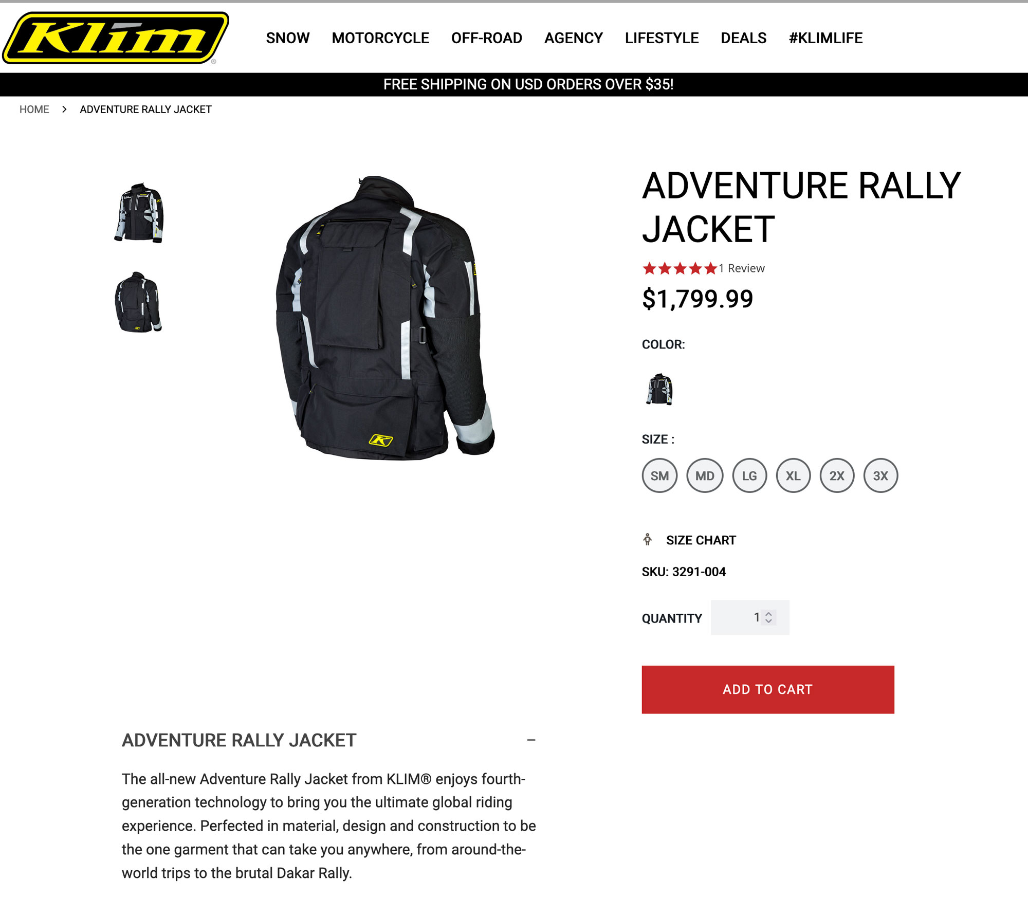 OUTLETMOTO. Klim ADVENTURE RALLYE GTX 3L Lamine Motosiklet Mont Ceket 54